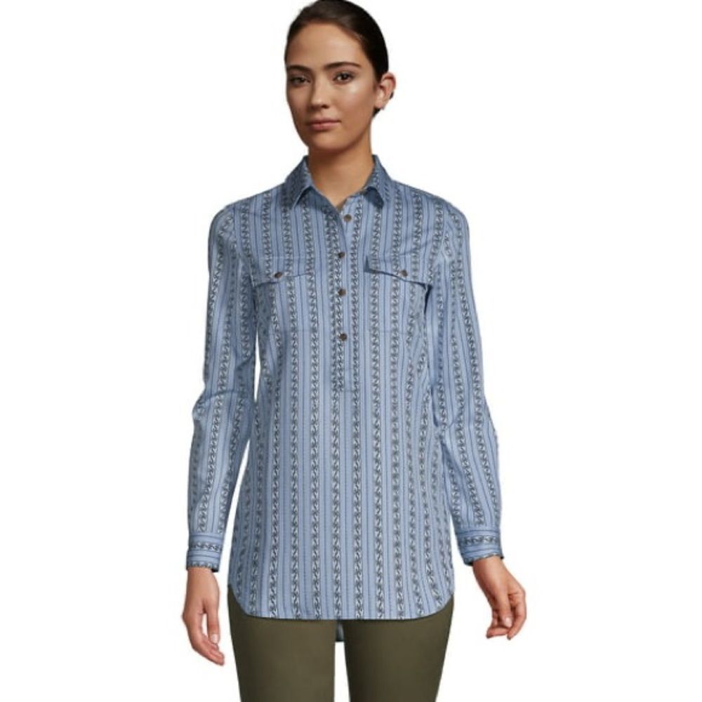Lands' End Women's Relaxed Long Sleeve Tunic Soft Blue Haze Floral Stripe 2X